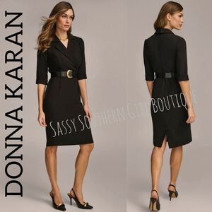 🆕⭐ Donna Karan Black Label Black Belted Midi Dress